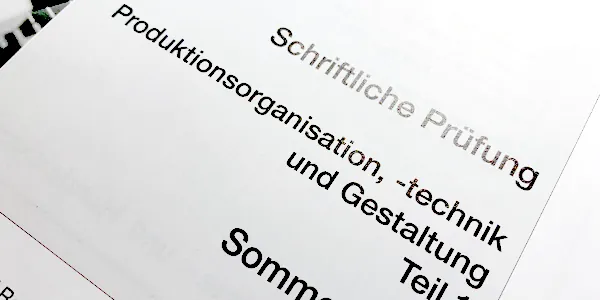 Prüfungsbogen der schriftlichen Prüfung zu Produktionsorganisation, -technik und Gestaltung